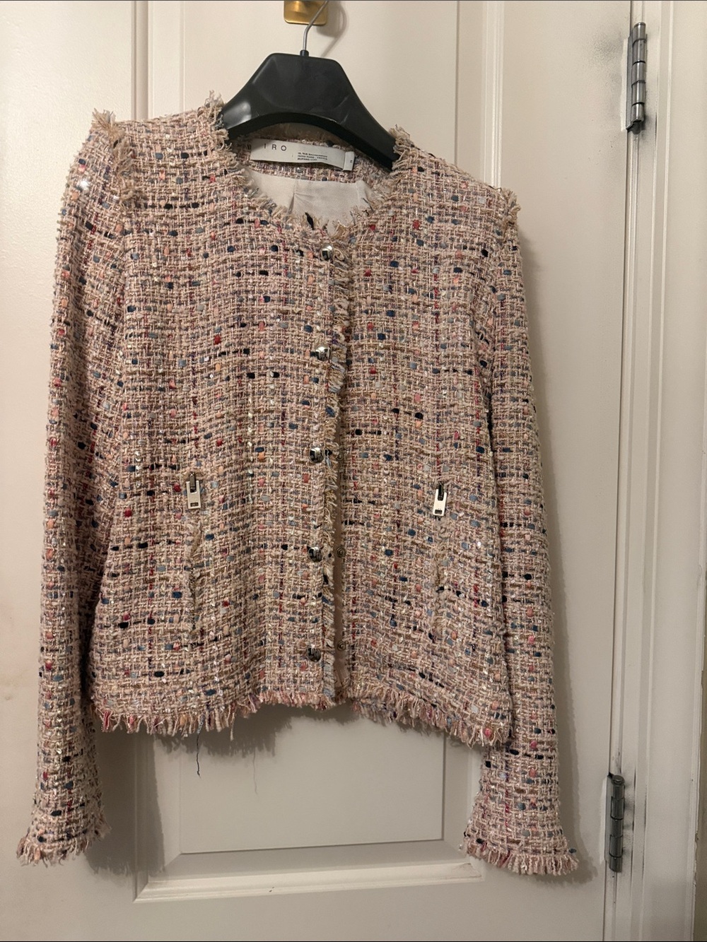 IRO Pink Tweed Fringed Jacket